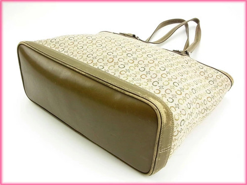 CELINE Vintage Green Beige Tote Bag T15689 Preowned Authentic Designer Handbag
