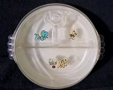 VINTAGE EVENFLO DIVIDED BABY FEEDING DISH HOT WATER ELEPHANTS HORSE