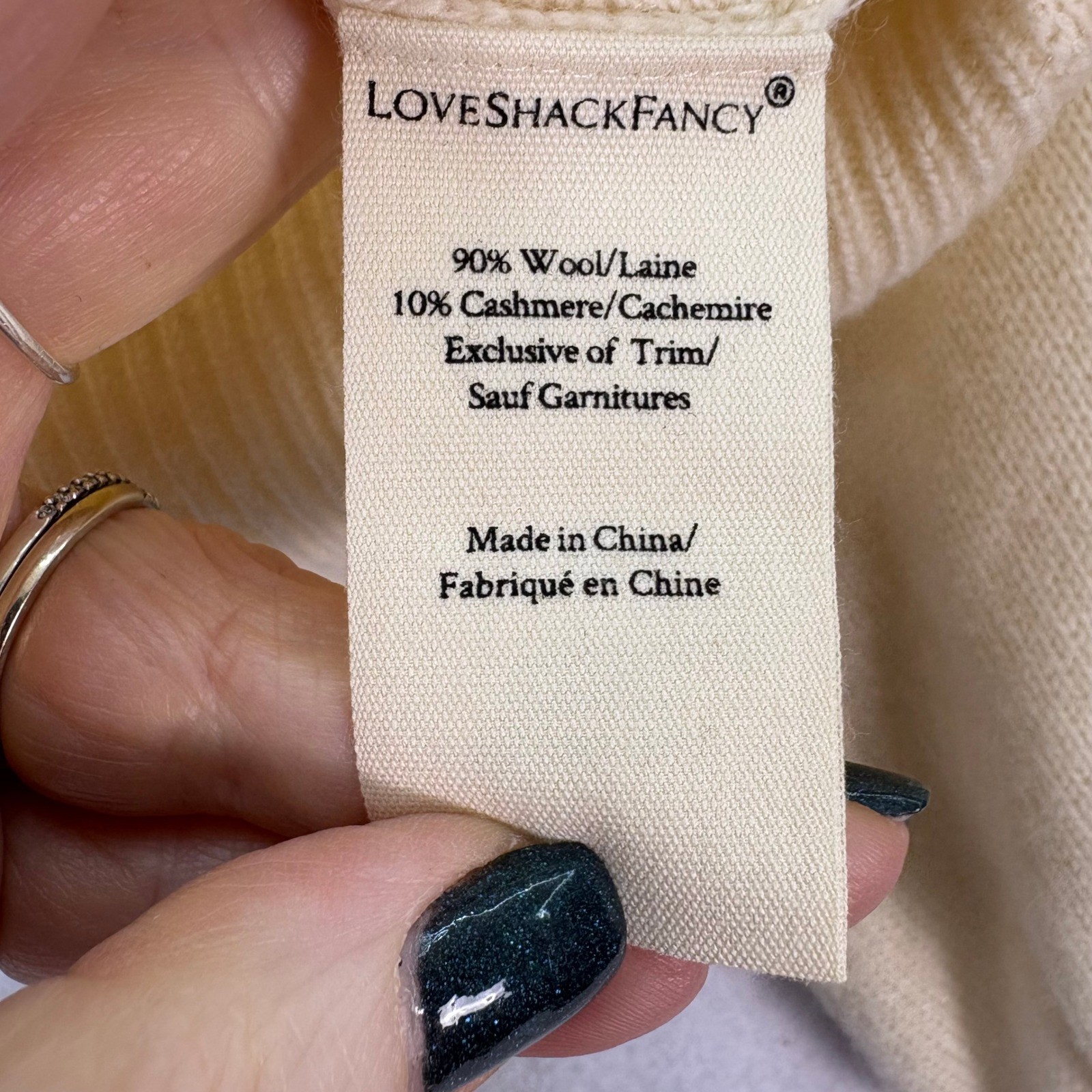 LoveShackFancy LSF Ashland Size S Cream Sequin Heart Wool Blend Sweater Luxury image 8