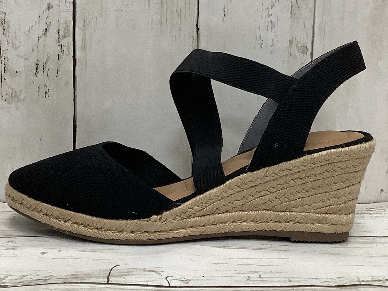 Kelly & Katie Women's Kenedy Black Espadrille Wedge Sandals Size 7.5