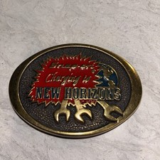 Vintage BTS Snap-On Tools Belt Buckle Charging To New Horizons Solid Brass U.SA.