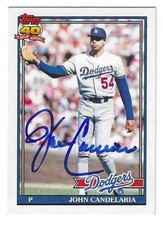 Autographed 1991 Topps #17T JOHN CANDELARIA Los Angeles Dodgers card Show Ticket