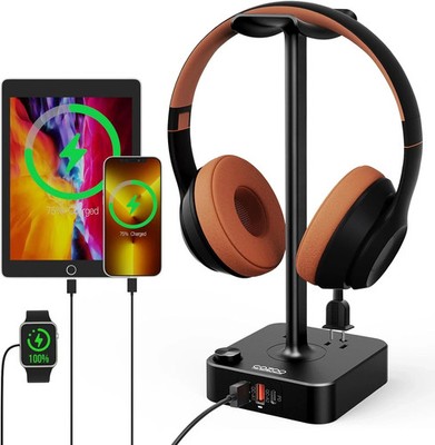 Headphone Stand with USB Charger Desktop Gaming Headset Holder Hanger with 3 USB