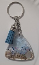 Handmade Ocean Resin Keychain with Seashells  Sand, Beach Theme