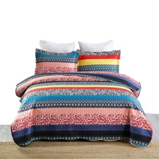 Soft Polyester 3 Pcs Bohemian Striped Multicolor Quilt Bedspread Set