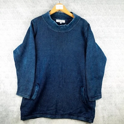 Lily Ella Pull Tunic Femme 2XL Bleu Col Funnel Manches Longues Poches Enfiler - Photo 1/4