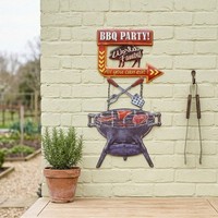 Hochwertiges BBQ Wandschild Aus Eisen Mit Patina-Optik, Gestanzt, H.61 Cm