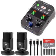 Zoom PodTrak P2 USB Mic Recorder with 2x Rode NT-USB Mini USB Microphone Bundle