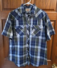 Authentic Western Youngbloods Mens Sz L Short Sleeve Pearl Snap Button