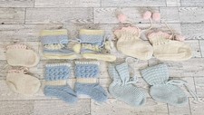 Vintage Knit Crochet Baby Booties Socks White Yellow Blue 5 Pair Lot