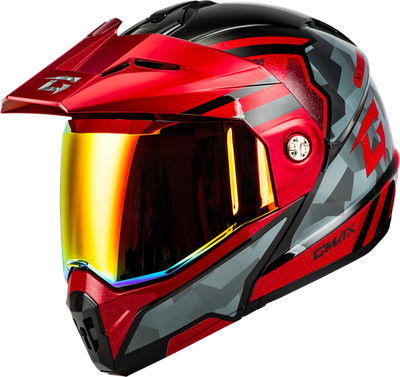 Gmax Md-74 Striker Modular Helmet W Red Shield Blk/Gry/Rd Mt Helmets