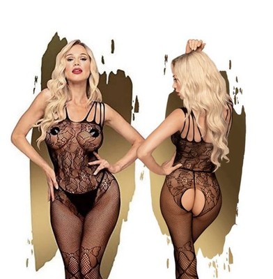 Penthouse, Hot Nightfall Black Suspender Bodystocking Size XL Black Dirty Mind