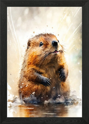 Biber Aquarell Zeichnung gerahmt Wandbild Poster Leinwanddruck Bild