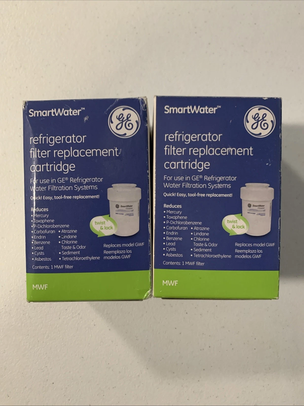 New Lot Of 2 Genuine GE MWF SmartWater Refrigerator Water Filter Replacement