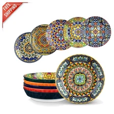 Colorful 6-Piece Bohemian Bowl Set - 32 Oz, Elegant Microwave & Dishwasher Safe