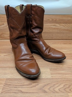 Justin 3802 Vintage medium Brown Leather Roper Cowboy Boots 8 E