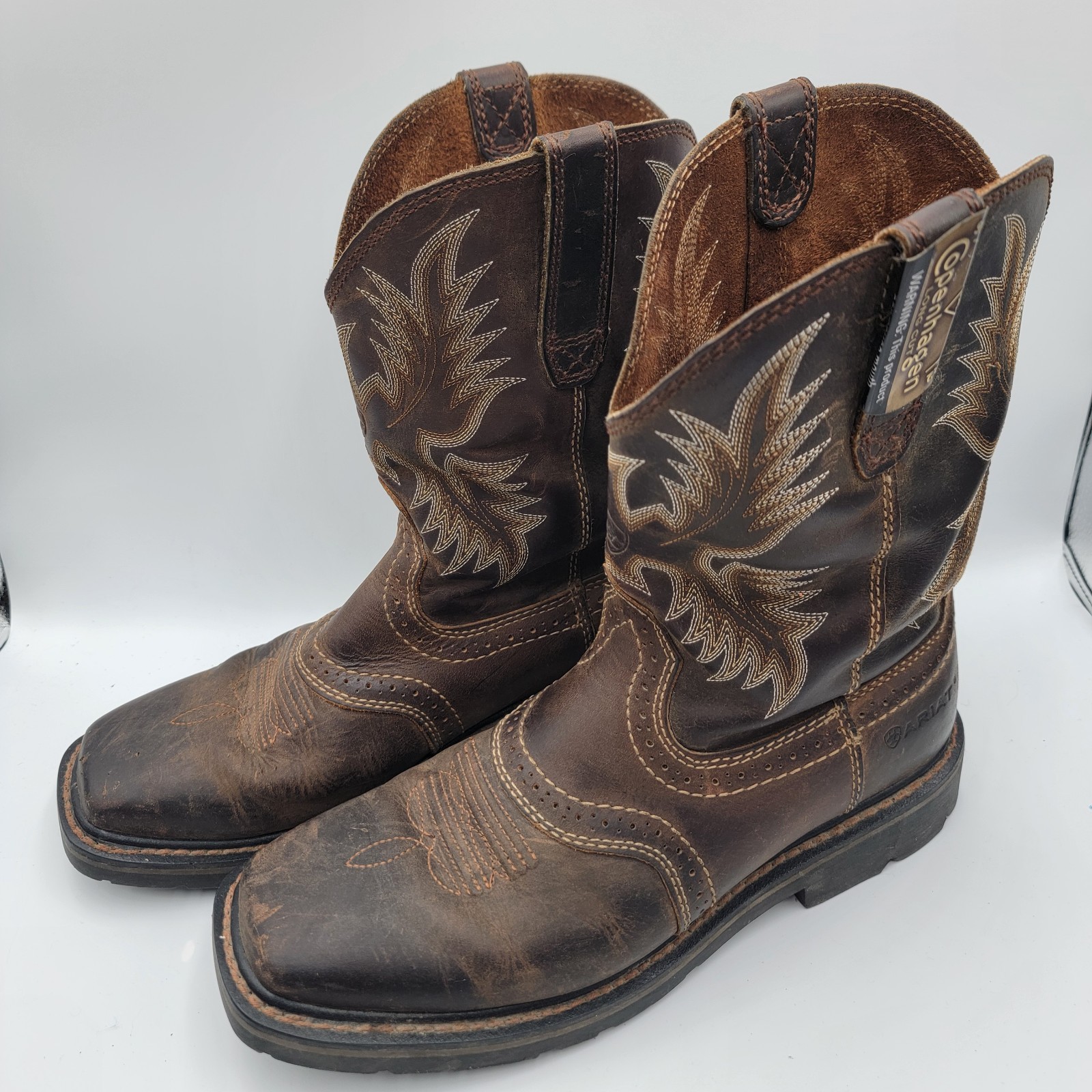 Ariat Sierra Men's Size 9.5D Brown Leather Steel Square Toe Work Boots 16101