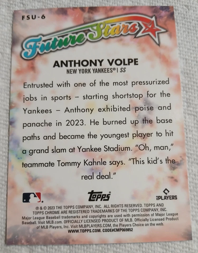 Anthony Volpe 2023 Topps Chrome Update Series Future Stars Rookie #FSU-6 Yankees - Image 4 of 4