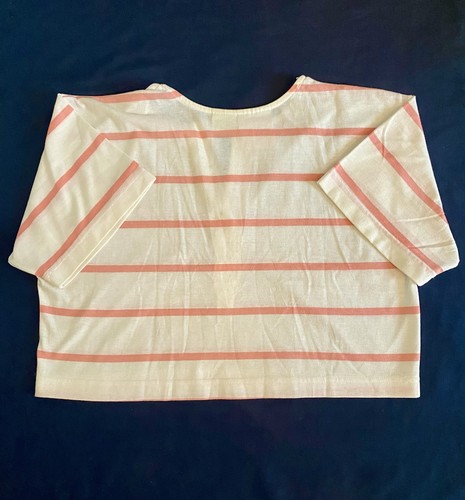 Vintage Hang Ten Crop Top Boxy Henley T-Shirt Pink Stripe Womens L Beach Surf - Picture 6 of 13