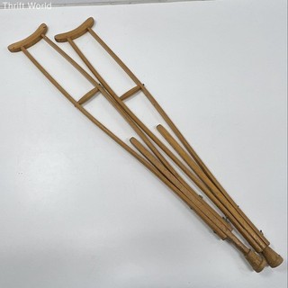 Vintage Wooden Crutches Pair Adjustable Wood Underarm Medical Decor Props