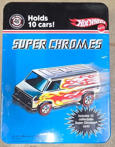 Hot Wheels Super Chromes 10 Car Set Red Line 40TH Anniversary Car Tin Diecast