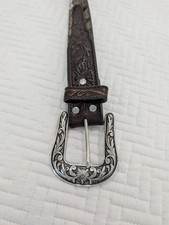 Shyanne Western Leather Belt Women M Brown Tooled Floral Studded Engraved Buckle