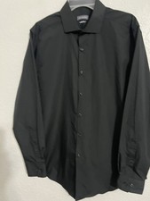 Van Heusen Mens SZ L Black Long Sleeve Button Down Dress Shirt Wrinkle Free 671