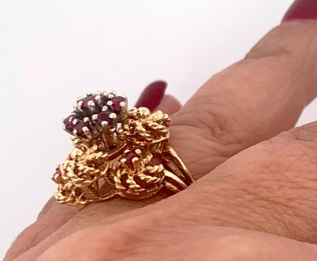 14k Solid Yellow Gold Antique Ruby Statement Ring… - image 12