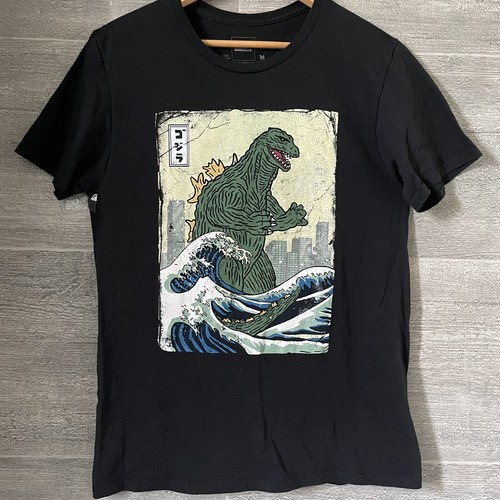 Godzilla The Great Wave Japanese Black T Shirt Size M