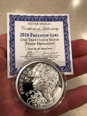 HEIDI WASTWEET SCULPT 2015 1OZ PEACE PROOF SILVER SHIELD .999 PURE SILVER
