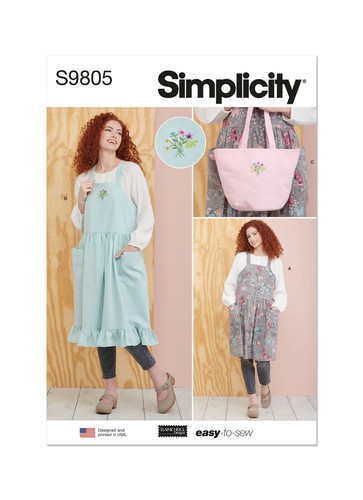 SIMPLICITY 9805 MISSES PINAFORE APRON & BAG Sewing Pattern Sizes XS - XL