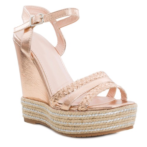 Scarpe donna sandali zeppe ecopelle effetto metallizzato tacchi zatteroni KA-50 - Foto 5 di 9