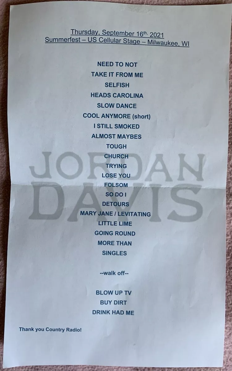 Jordan Davis Concert Setlist Sale