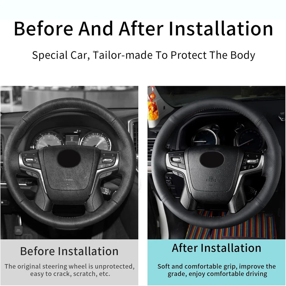 Cubierta del volante para Toyota Land Cruiser 2016-18 costura a mano envoltura de cuero Foto 3 de 4