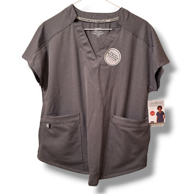 Cuddl Duds Climate Right Scrub Top Womans size S Short Sleeve Pockets Gray