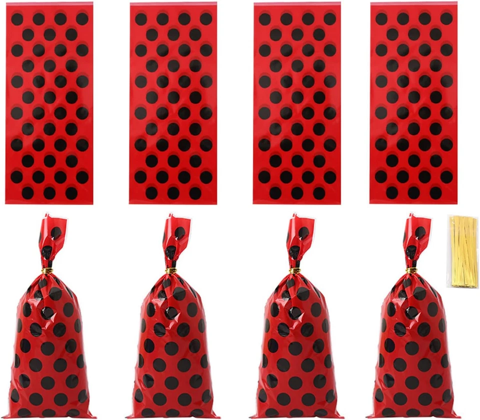 Bolsas de lunares rojas negras bolsas de regalo de caramelos de celofán para boda baby showe Foto 3 de 4