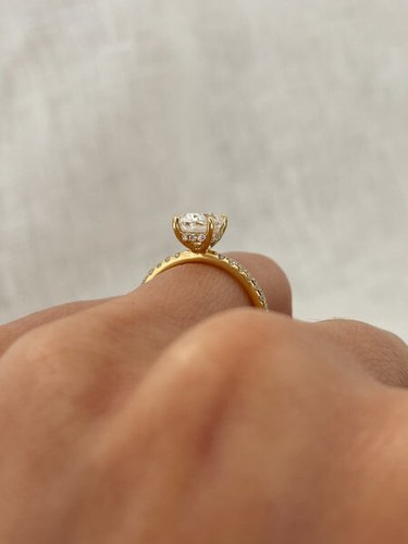 1.80 Carat Oval Cut Moissanite Engagement Ring, Bridal Set Ring In Yellow Gold - Picture 3 of 8
