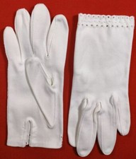 VTG White gloves heavy cotton 7" long openwork on cuff appx sz 6 G66 