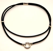 2.5mm Double Layered Black Faux Leather pendent Jewelry 16 inch Choker Necklace