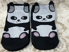 Women's Cute Cartoon Panda Bear W/ Ears Pattern Ankle Socks Fashion Set Of 2