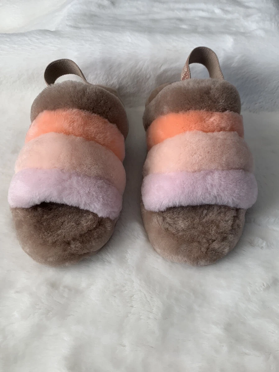 UGG Fluff Yeah Slide Slippers Size US 10 Color Beachwood Multi Sheepskin Upper
