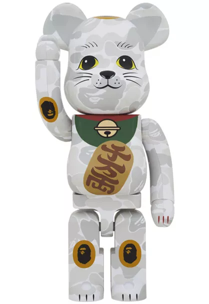 BE@RBRICK Bearbrick BAPE Bathing Ape Manekineko 1000% Silver