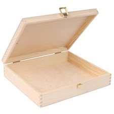 Wooden Storage Box Unpainted Plain  11.41 x 9.84 x 2.55 in  Golden Latch  ...