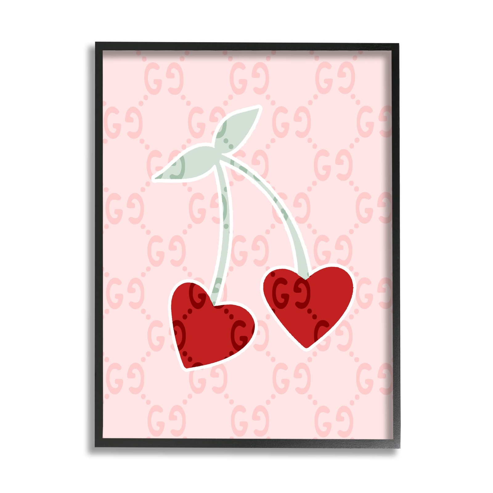 Heart Cherry Pattern Black Framed Giclee Art Design by Lil' Rue