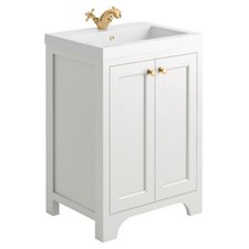 Traditional White 600 Shaker Style Vanity Unit Basin & Brushed Brass Tap Waste