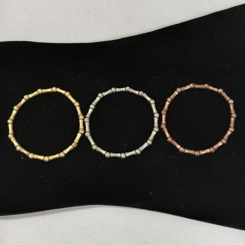 3 Lia Sophia Stretchy Bamboo Bracelets Brushed Silver Gold Bronze Tone - Picture 3 of 3