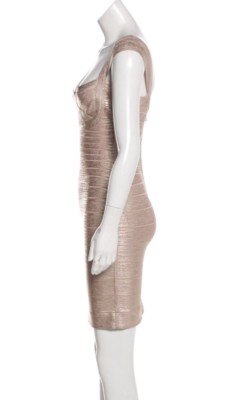 herve leger beige bandage dress ICON METALLIC BANDAGE BUSTIER MINI DRESS – HERVÉ LÉGER main image 0