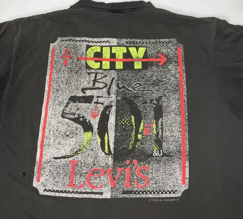 Vintage 80s Levis 501 Graphic Tee Shirt Boxy Single Stitch Distressed 2XL RARE