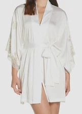 $250 Natori Women's White Solid Chantilly Lace Wrap Kimono Satin Robe Size Large