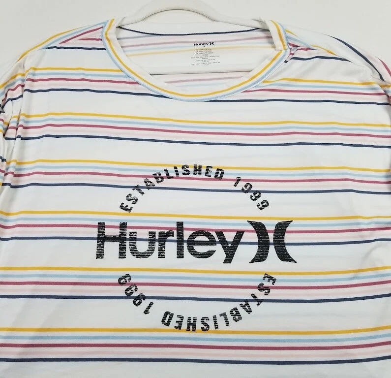 Camiseta corta Hurley para mujer mediana multicolor a rayas cuello redondo mangas largas Foto 2 de 4
